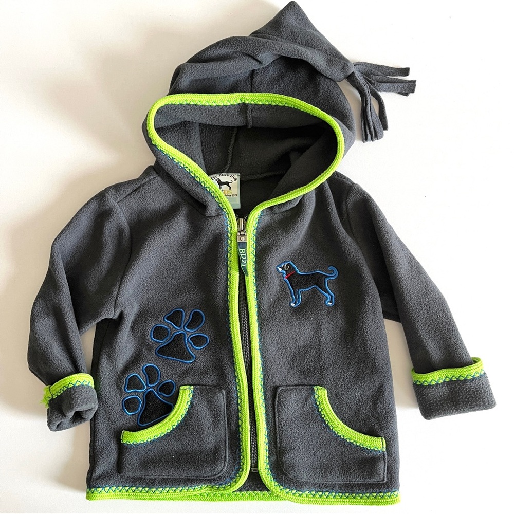Black Dog fleece jacket baby 18 months gray full zip Marthas Vineyard paws hood